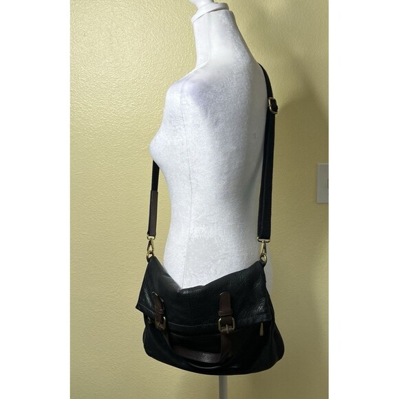 Fossil Explorer XL Black Leather Fold Over Crossbody Hobo Tote Shoulder Bag - Picture 15 of 16